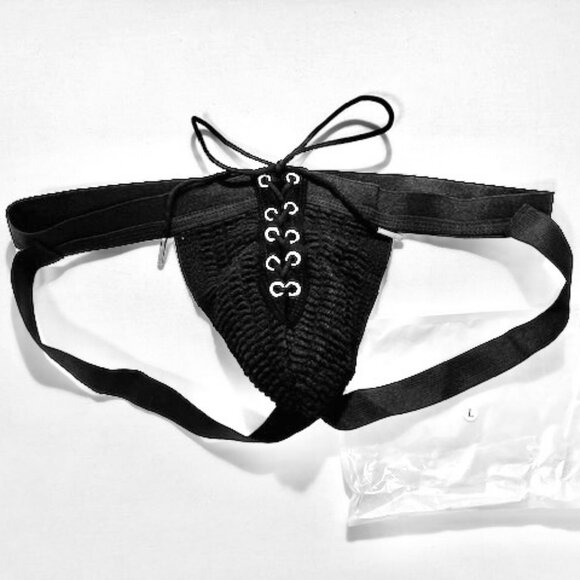 FIZX Mark by Undergear Solid Knit Lace-up Athletic Supporter/Jockstrap - Black - Picture 2 of 11